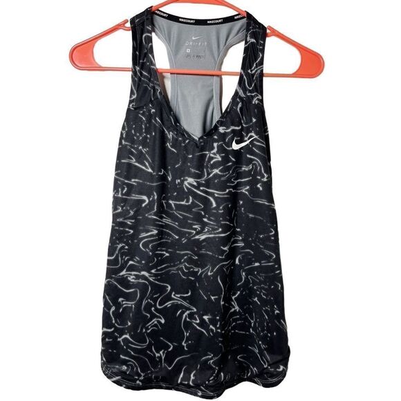 Nike Dri Fit Pure Print Racerback Tennis Tank Top Black and Grey Small - Picture 1 of 5